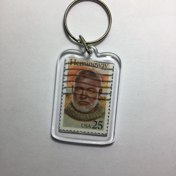 Hemingway Keychain - Upcycled Recycled Postage Stamp Key Chain - Picture 2 of 9